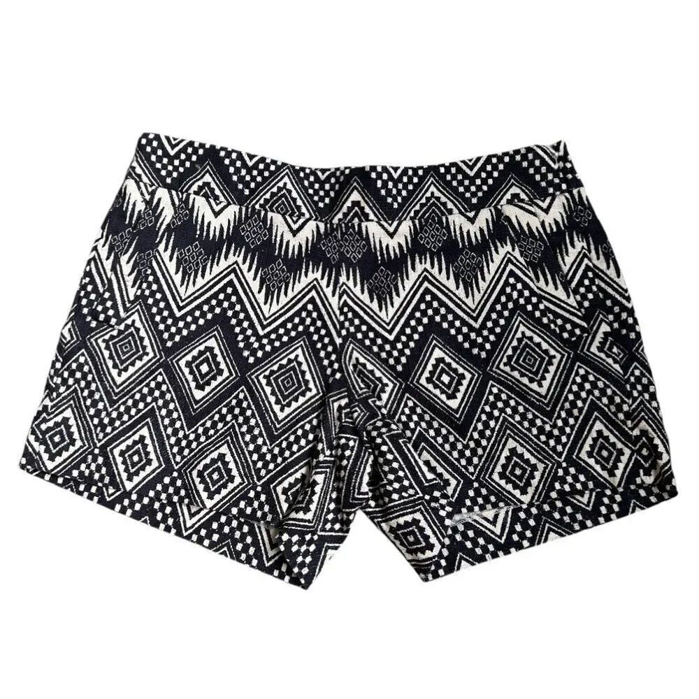 J.CREW Factory Women's Black Cream Chevron Ikat Print Cotton Short Shorts Sz 6